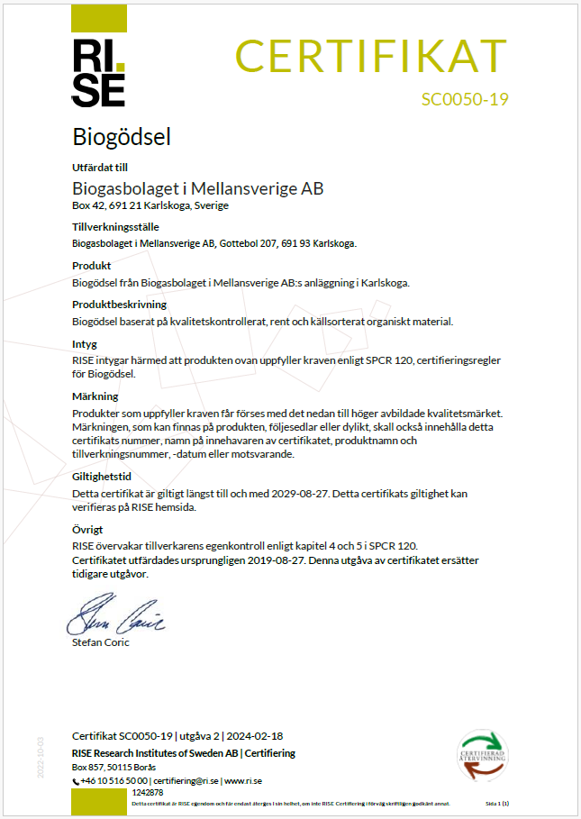 Bild av SPCR-certifikat