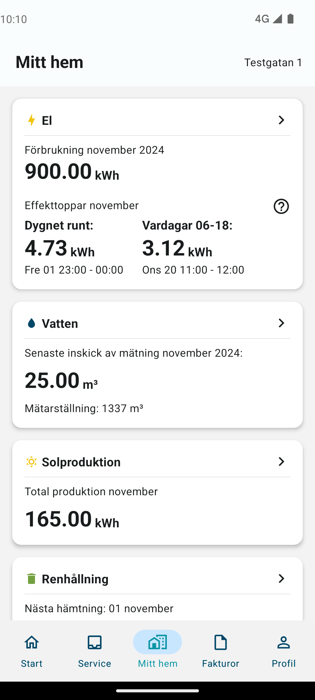 Se förbrukning, översiktsbild för el, vatten med mera